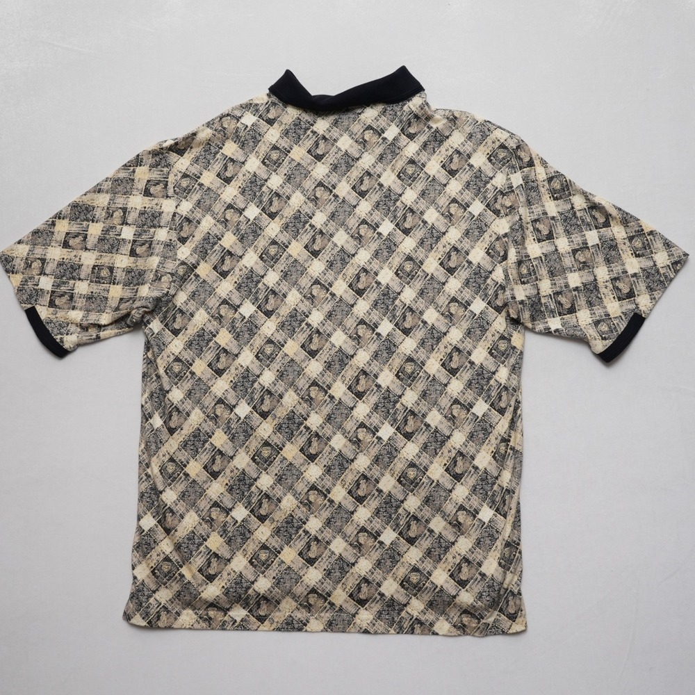 Haggar Golf Polo Shirt Men XL Beige Black Golf Club Print Short Sleeve Cotton - Picture 11 of 15